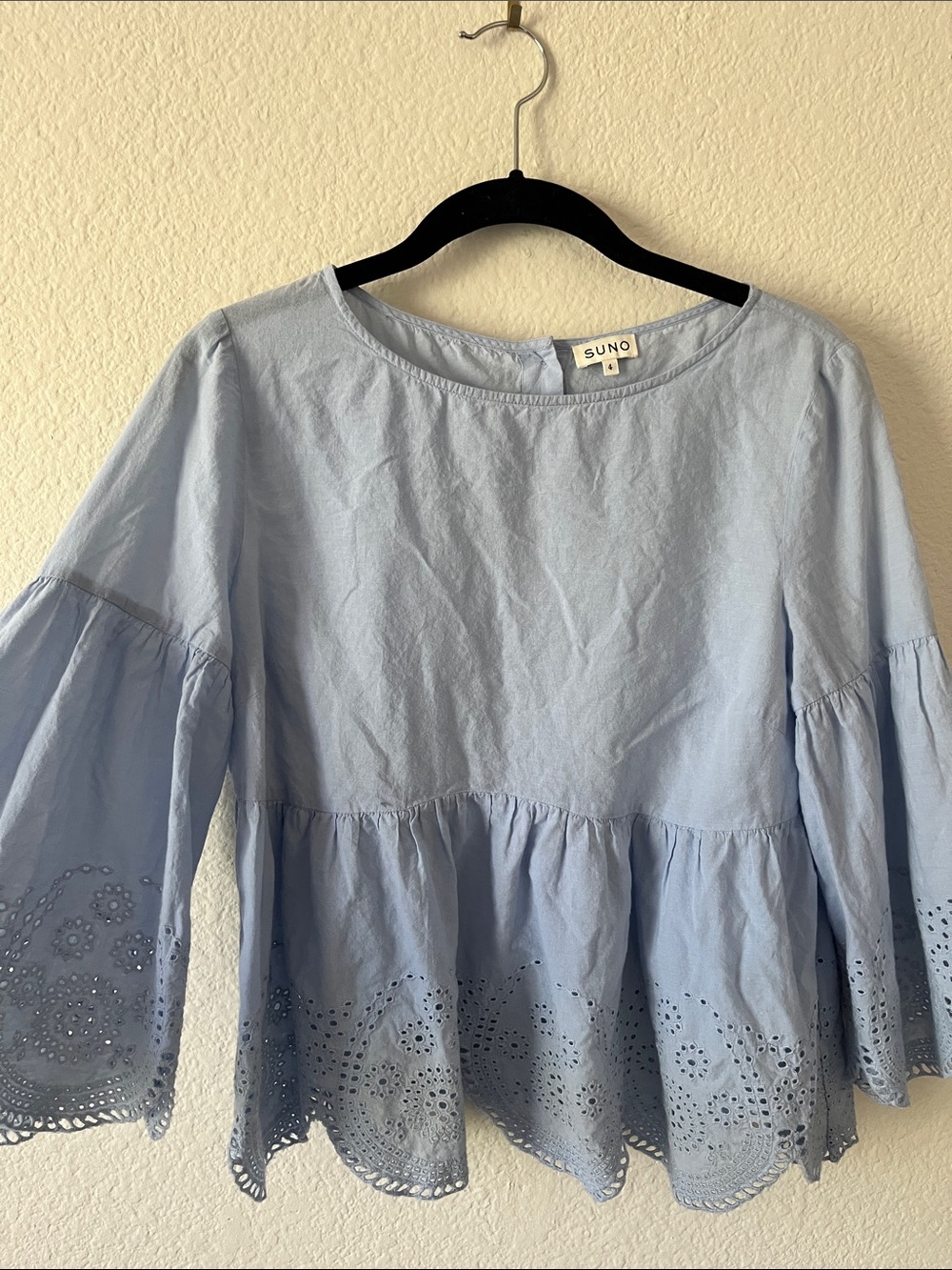 SUNO Powder Blue Eyelet Peplum Blouse